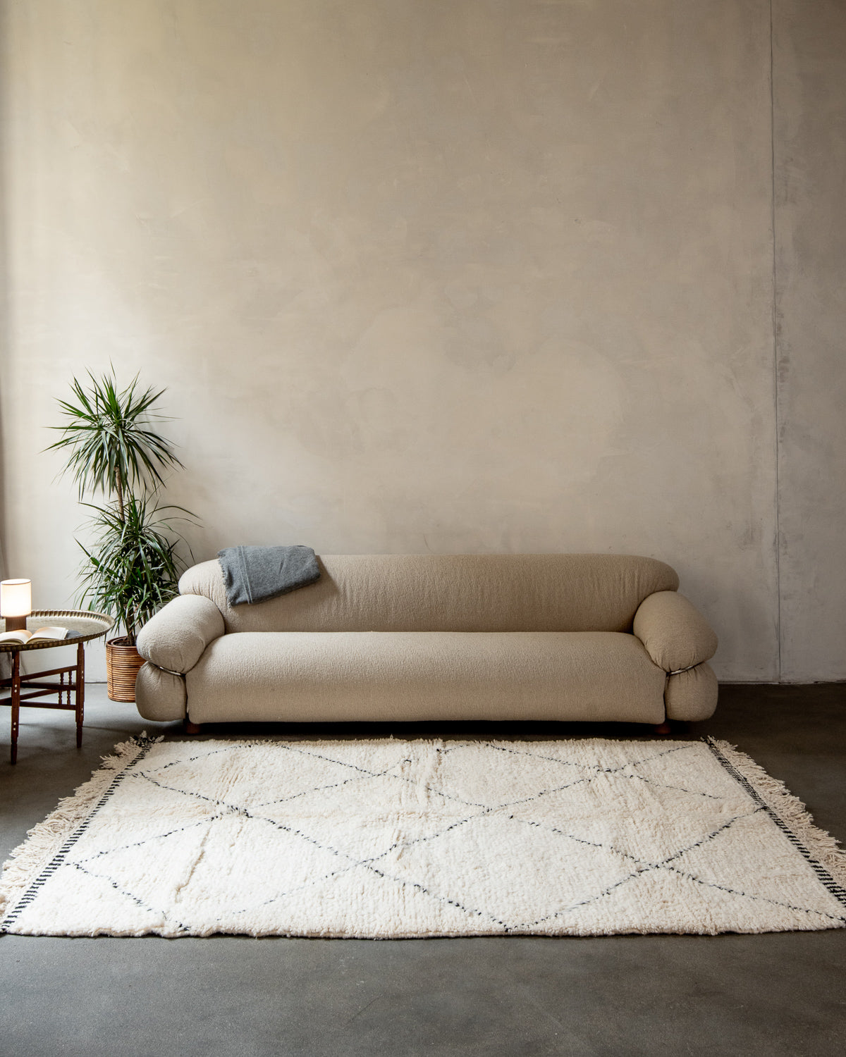 Modern, designer, handcrafted Berber rug from Morocco. Beniourain carpet with minimalist design, natural wool pile and a fluffy texture.